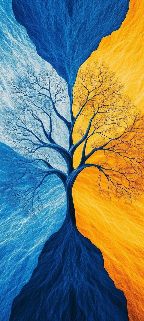 Tree of Two Worlds – Blue & Gold